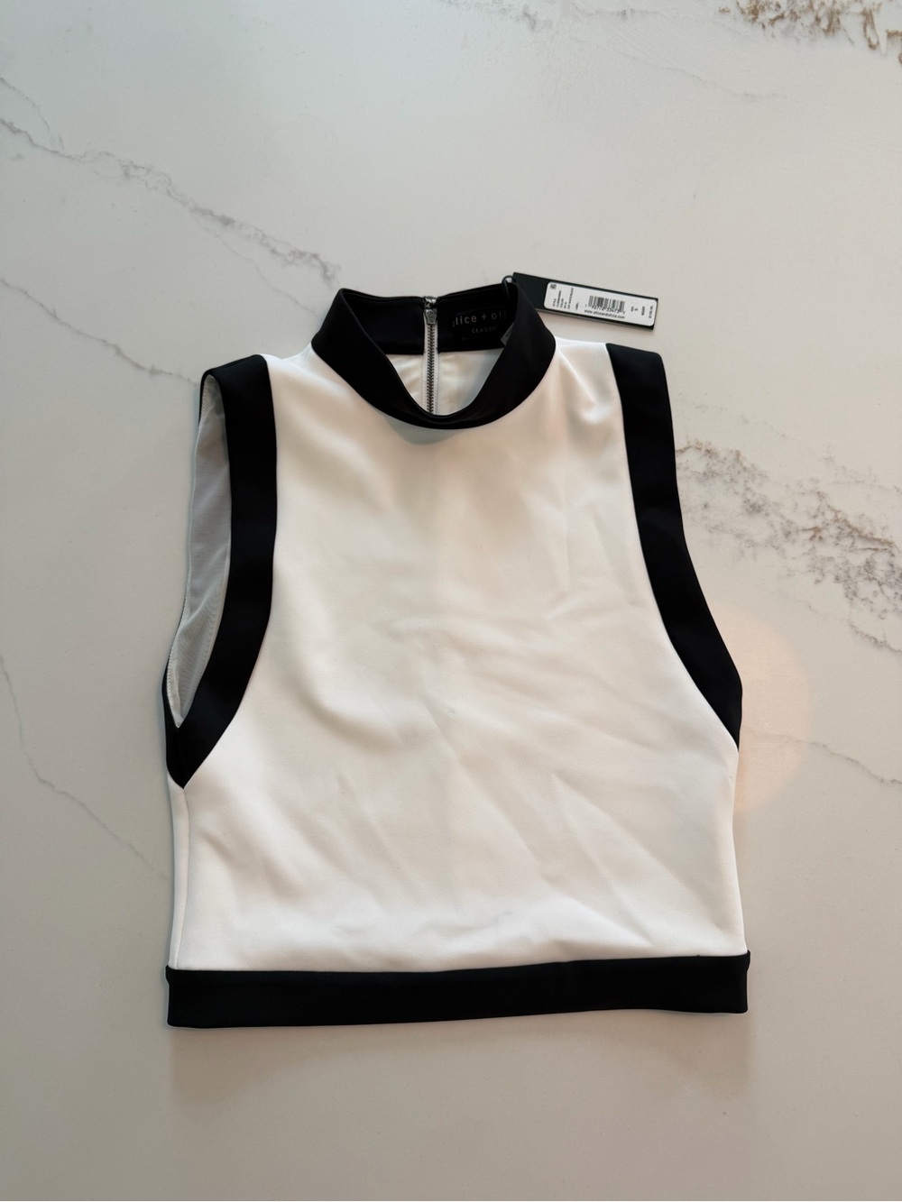 Alice + Olivia Black & White Mock Neck Sleeveless Top